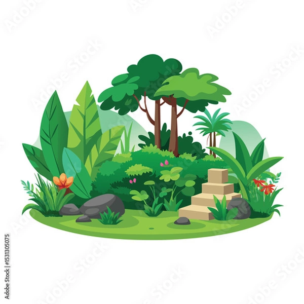 Obraz Isolated Broadleaf Tree Vector Art Lush Green Tree Illustration on White Background