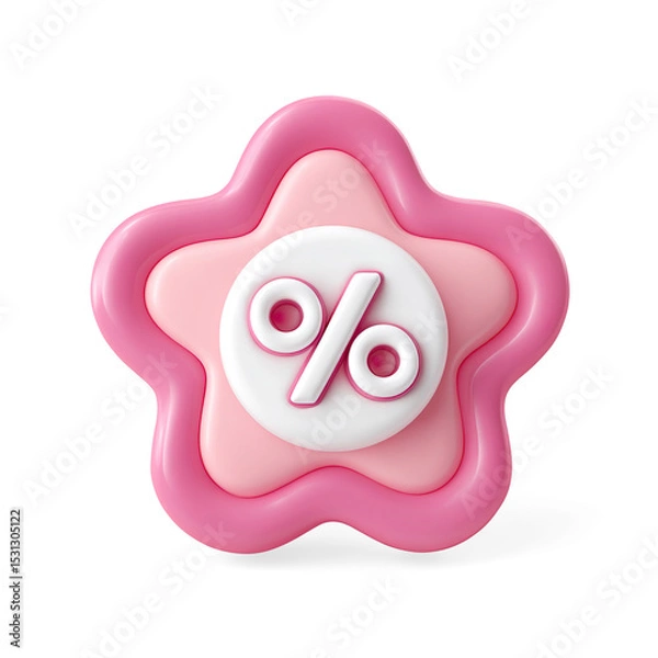 Obraz 3D Pink Star Icon with Percentage Symbol on a Transparent Background