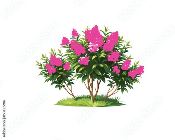 Obraz "Pink Oleander Flower Bushes – Hand-Drawn Botanical Illustration Isolated on" Blooming Rhododendron Trees in Spring Garden Illustration"
 White Background"