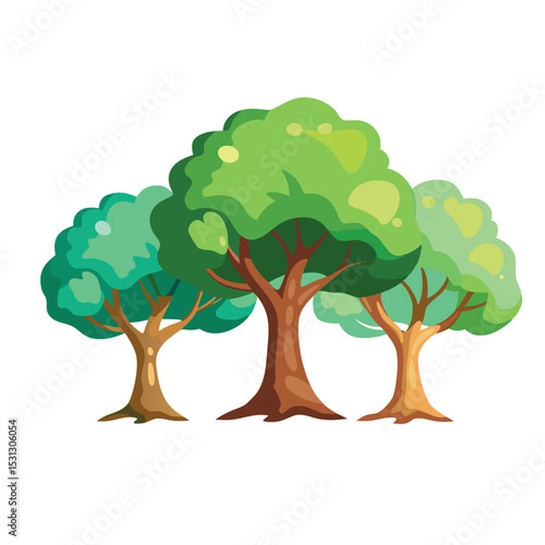Obraz Isolated Broadleaf Tree Vector Art Lush Green Tree Illustration on White Background