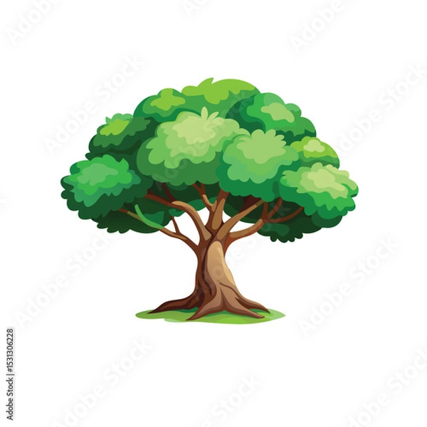 Obraz Isolated Broadleaf Tree Vector Art Lush Green Tree Illustration on White Background