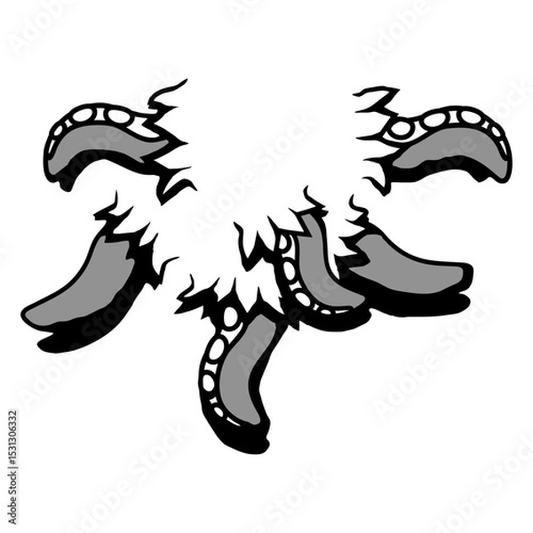 Obraz Many Tentacles 6 octopus monster torn shirt alien Isolated Vector Graphic Design Illustration
