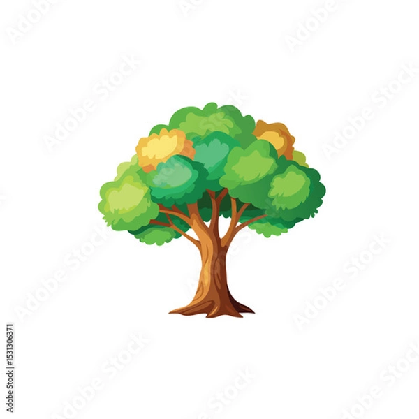 Obraz Isolated Broadleaf Tree Vector Art Lush Green Tree Illustration on White Background