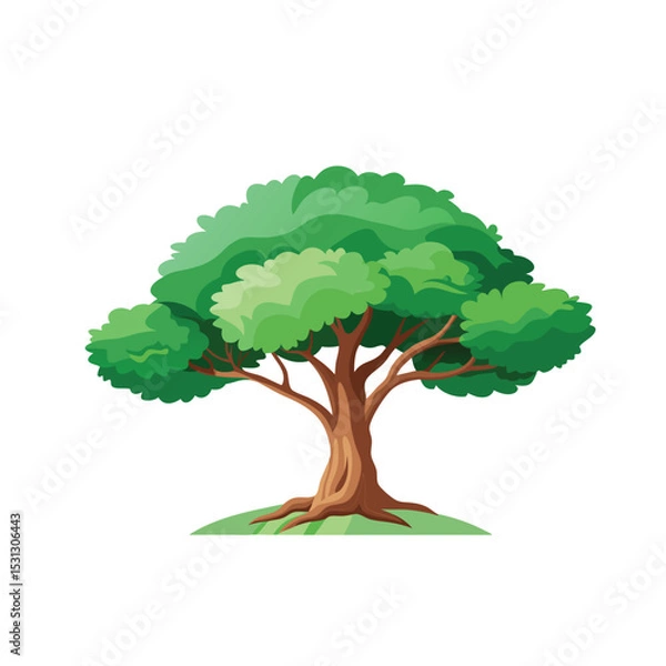 Obraz Isolated Broadleaf Tree Vector Art Lush Green Tree Illustration on White Background