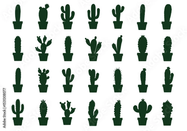 Fototapeta Cactus vector illustrations and a set of diverse people silhouettes symbolize successful teamwork and growth