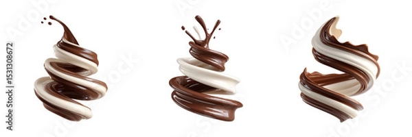 Fototapeta A dynamic swirl of chocolate and milk in a spiral shape on a  transparent background