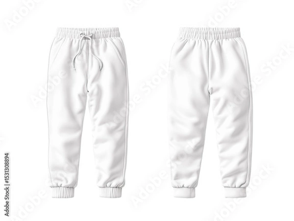 Fototapeta Customizable White Sweat Pants. Casual Apparel Template. Unisex Jogger Pants. Clothing Display. oggers Template Front and Back.