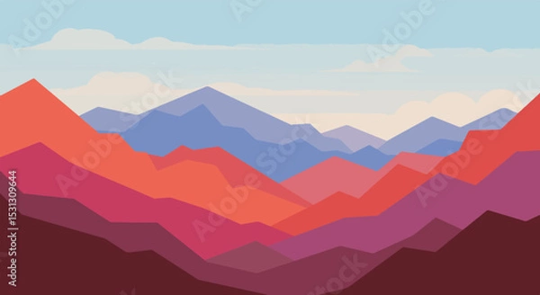 Fototapeta Vivid, stylized mountain range with gradient colors and geometric shapes