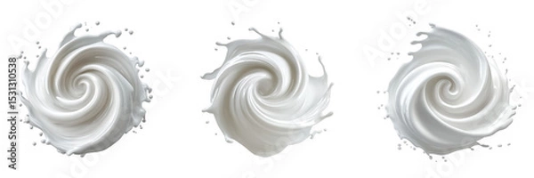 Fototapeta Circular milk splash in a smooth, glossy swirl on a transparent background