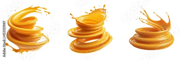 Fototapeta Glossy spiral of orange juice splash floating on a transparent background