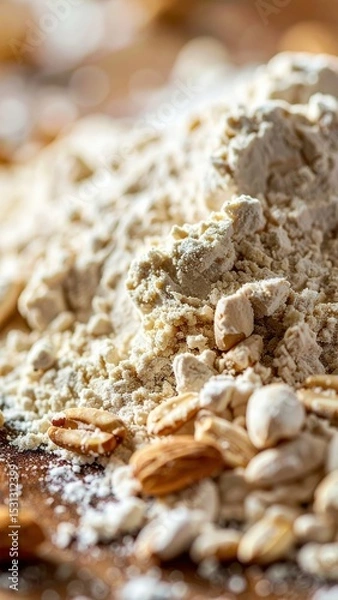 Fototapeta Fine Texture of Einkorn Flour with Natural Ingredients in Macro View
