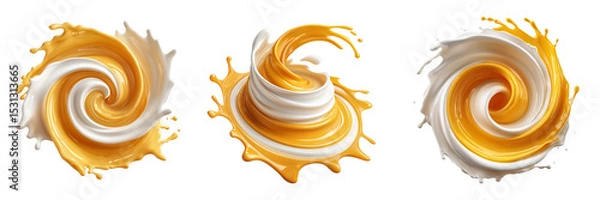 Fototapeta Top view of orange juice and milk spinning together in a smooth, swirling splash pattern