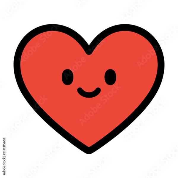 Obraz Cute Happy Heart Icon Bold Line, Flat Design Illustration