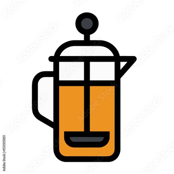 Obraz French Press Coffee Maker Icon Bold Line Flat Design Illustration