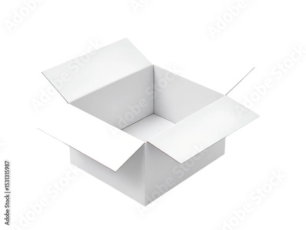 Fototapeta Open White Cardboard Box Mockup Isolated. Empty Delivery Box Template, Unboxing