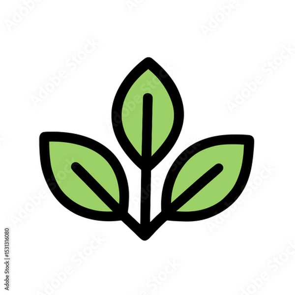 Obraz Bold Line Minimalist Leaf Icon Simple Green Plant Vector Illustration