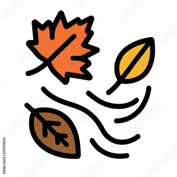 Obraz Autumn Leaves Falling Bold Line Fall Icon Illustration