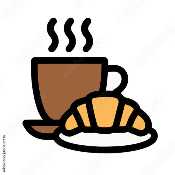 Obraz Coffee and Croissant A Perfect Breakfast Icon Illustration