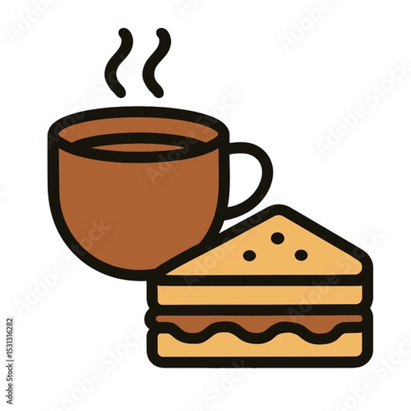 Obraz Coffee and Sandwich Flat Icon Design, Bold Line Illustration