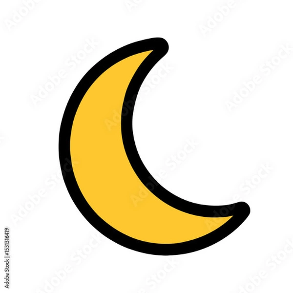 Obraz Crescent Moon Icon Bold Line, Flat Design, Yellow