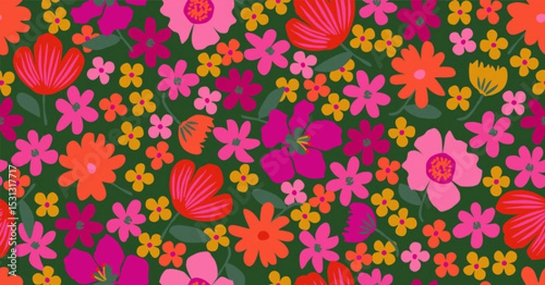 Fototapeta Hand drawn floral pattern, seamless patterns with flowers for fabric, textiles, clothing, printing, packaging, covers, banners, interior decor, abstract backgrounds.