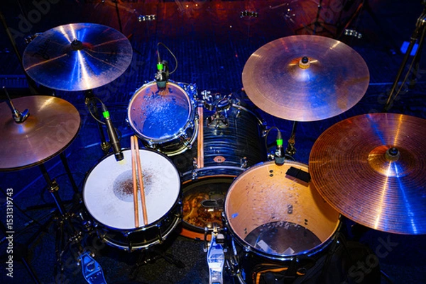Obraz Overhead View of a Drum Set on Stage