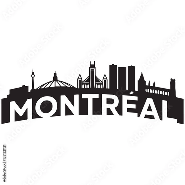 Fototapeta Vector Montreal skyline. Travel Montreal famous landmarks. Business and tourism concept for presentation, banner, web site. Vector black silhouette. with white background