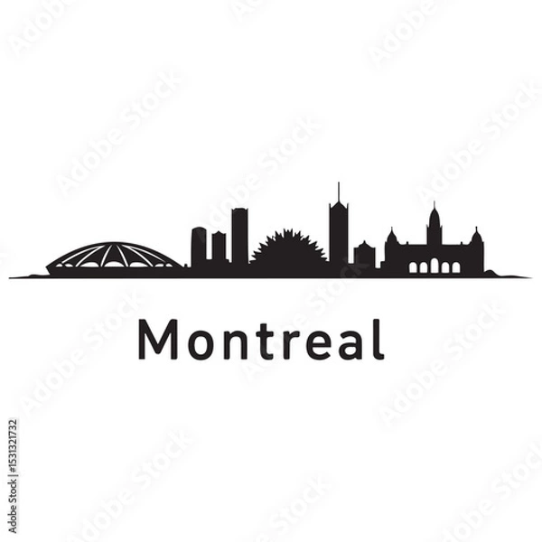Fototapeta Vector Montreal skyline. Travel Montreal famous landmarks. Business and tourism concept for presentation, banner, web site. Vector black silhouette. with white background