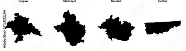 Fototapeta Glogow, Glubczyce, Gniezno, Goldap outline maps