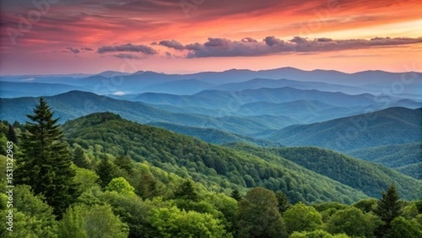 Fototapeta Breathtaking sunset over the appalachian mountains nature photography majestic landscape serene environment wide-angle view of nature