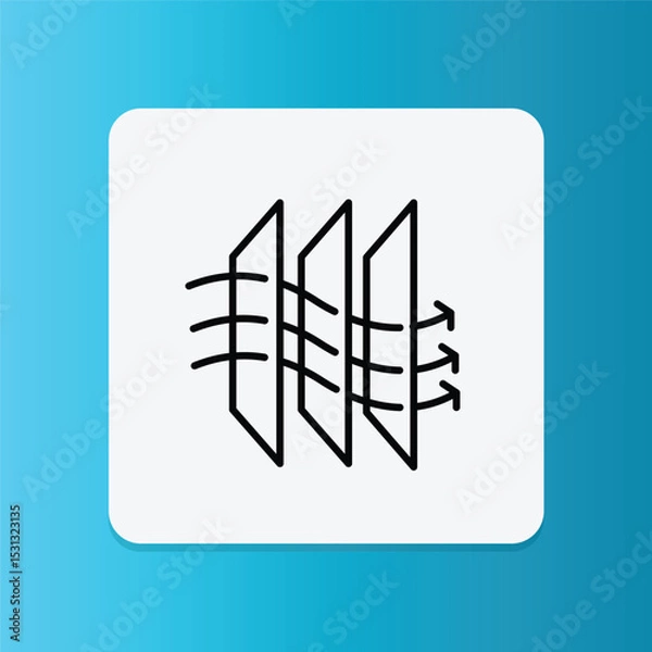 Fototapeta Icon with airflow arrows through layers, indicating breathable and well-ventilated mattress design.