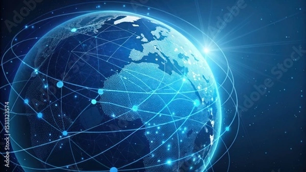 Fototapeta Global connectivity action earth digital media technological environment satellite view innovative networking concepts