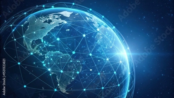 Fototapeta Global connectivity visualization earth network digital art high-tech environment satellite view future technology concepts