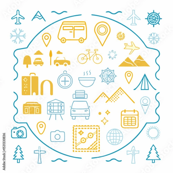 Fototapeta Social media network in a connected city with internet and technology icons