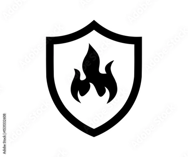 Fototapeta Fire shield protection icon sign. Shield with fire sign, protection vector design and illustration. 

