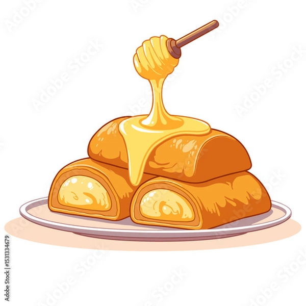 Obraz Baklava with honey drizzle vector, stacked on transparent background, delicious dessert illustration