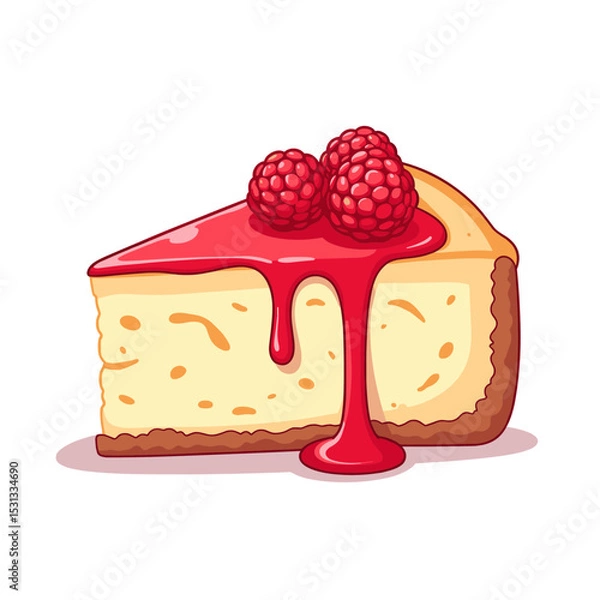 Obraz Cheesecake slice with raspberry sauce vector, isolated on transparent background, ideal for dessert menus, culinary content