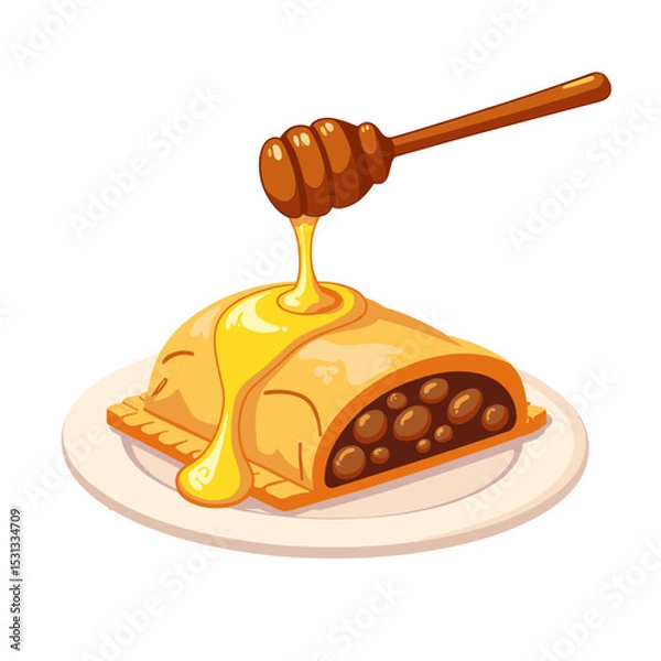 Obraz Baklava with honey drizzle vector, plated dessert on transparent background, ideal for culinary presentations