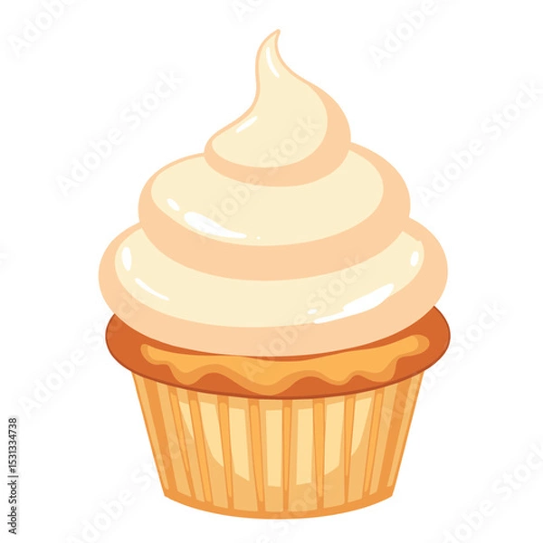 Obraz Cupcake with vanilla frosting vector, on transparent background, perfect for desserts, baking blogs, celebrations, and culinary presentations