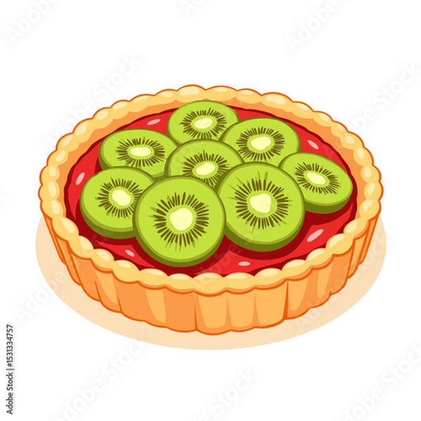 Obraz Fruit tart with kiwi slices vector, on transparent background, perfect for dessert recipes, culinary illustrations