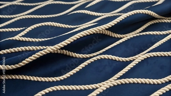 Fototapeta Elegant wavy rope pattern on deep blue fabric for marine or nautical themed designs
