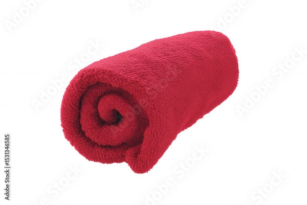 Fototapeta Tightly rolled deep red blanket with plush texture on transparent background