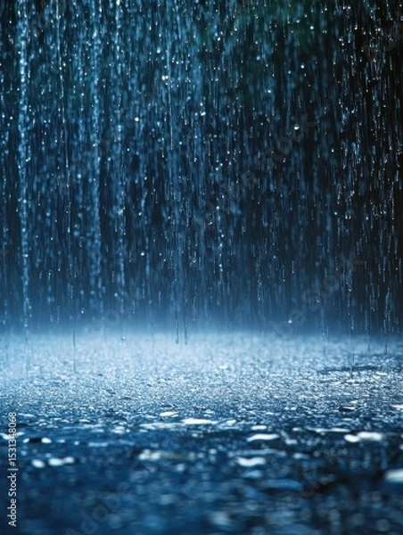 Fototapeta An intense striking downpour of rain with dynamic motion and clarity