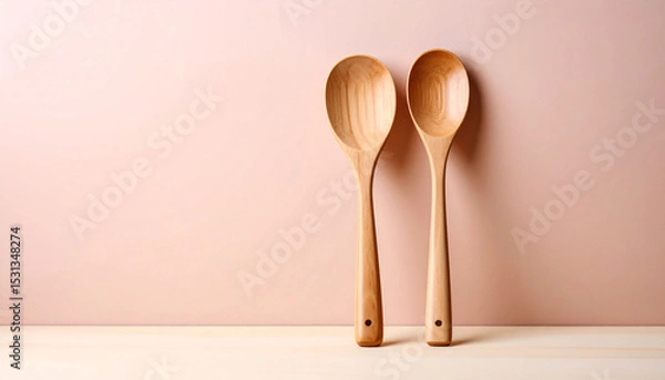 Obraz Minimalist Wooden Spoons on Pink Background
