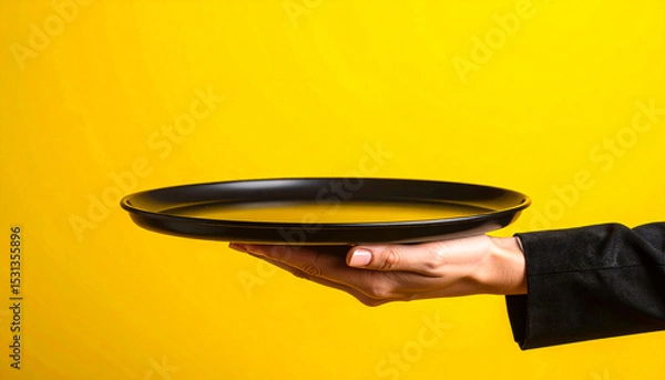 Obraz Server's Hand Holding Empty Black Tray