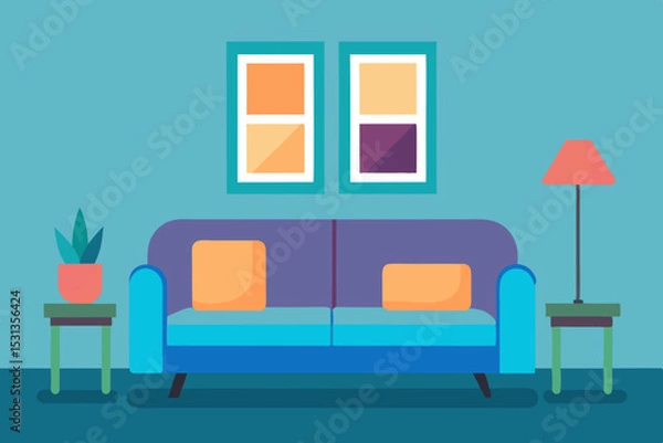 Fototapeta Modern living room interior design illustration
