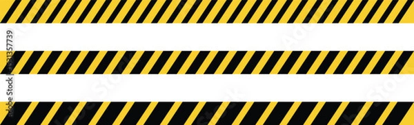 Fototapeta Construction warning caution border sign. Warning tape with yellow and black stripes. Caution tape set of yellow warning ribbons. Danger caution seamless tapes set