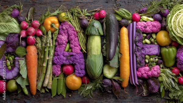 Obraz A vibrant assortment of colorful vegetables arranged artistically on a rustic wooden surface display