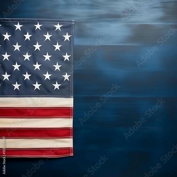 Fototapeta Patriotic American Flag on Dark Blue Wood Background A Symbol of Freedom and Pride