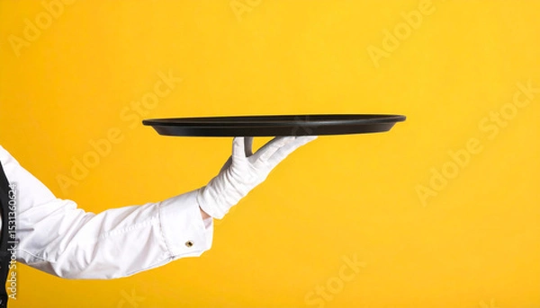 Obraz Waiter in White Glove Holding Black Tray